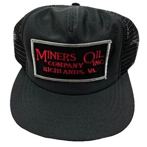 Vintage Miners Oil Trucker‎ Hat Cap Snap Back Black Red USA Made 80s Patch Coal